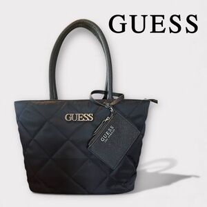 GUESS Black Quilted Tote with Logo Charm
